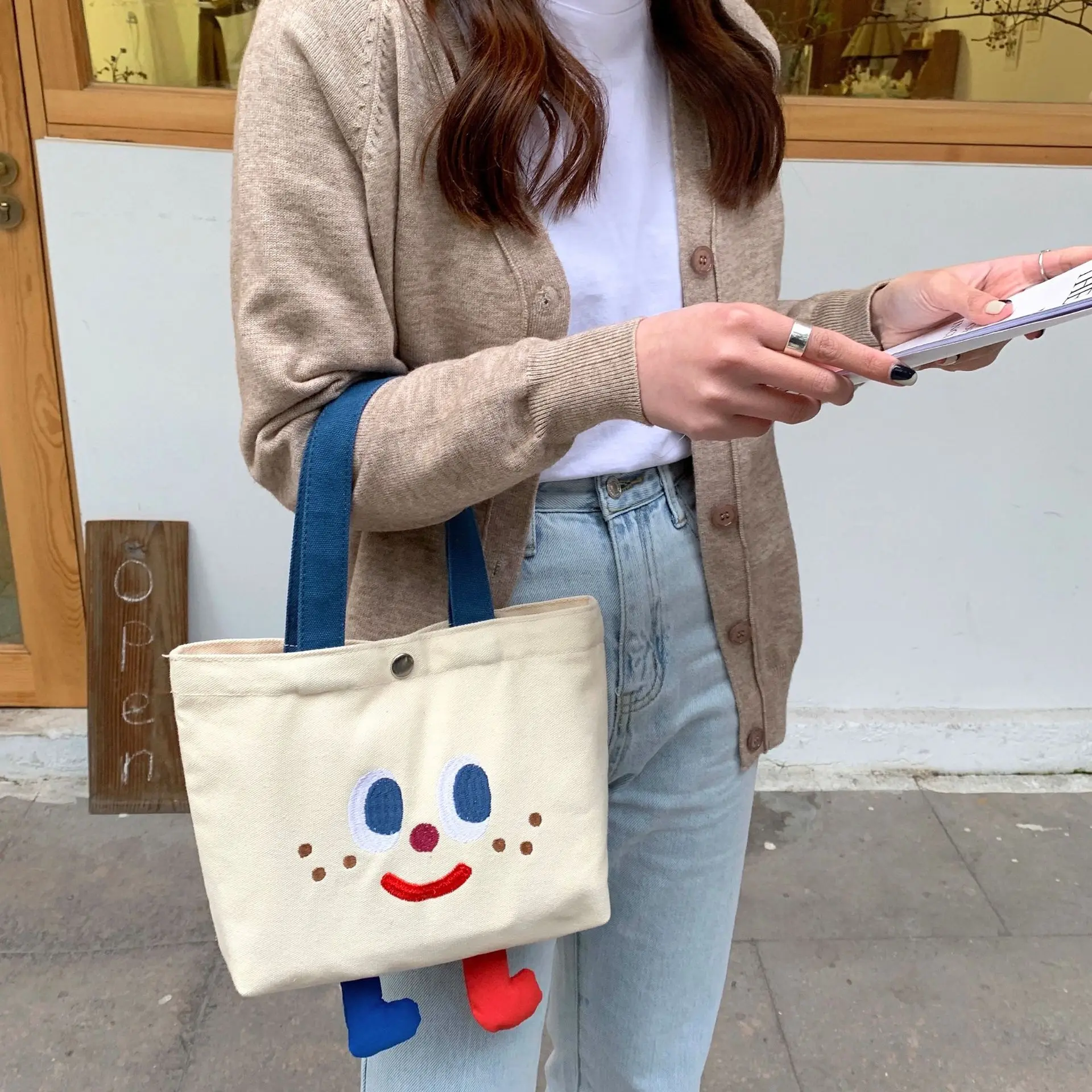 Plain Simple Japanese Lunch Beam Port Box Bag Canvas Drawstring Cute Handbag Cloth Lightweight Niche Versatile Keep Warm