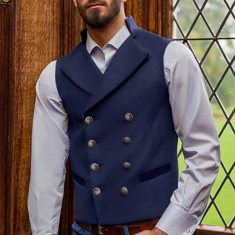 

Mens Jacket Vest Spring/Autumn Fashion Solid Color Cardigan Lapel Collar Double-breasted Slim Vest Men Casual Mens Clothing