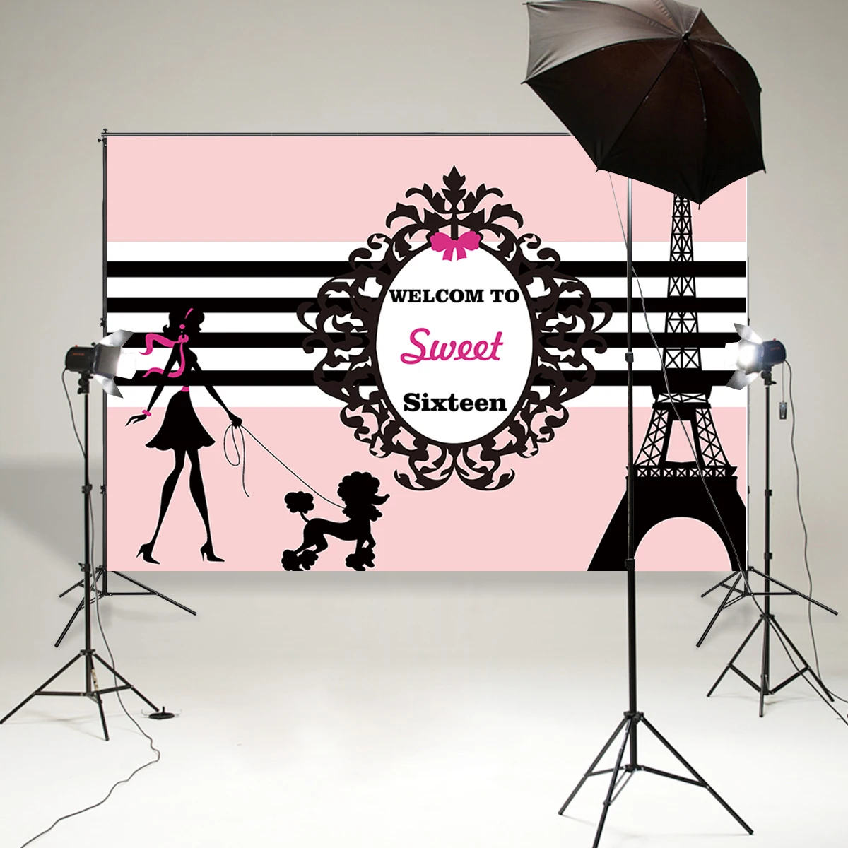 Фон для фотосъемки с изображением девушки 16 го Парижа на день рождения Эйфелева