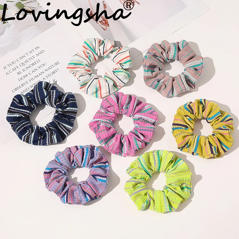 Красочные полосатые женские аксессуары для волос LOVINGSHA резинка девушек резинки