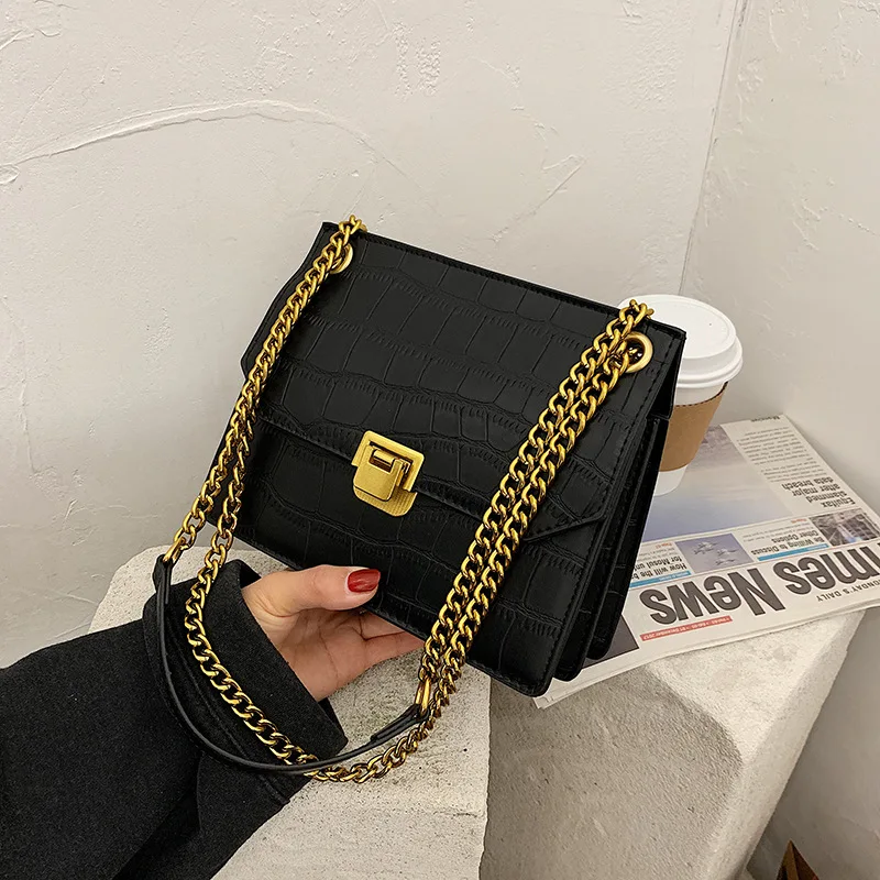 

Crocodile Pattern Square Crossbody Bag 2021 New High Quality PU Leather Women's Designer Handbag Chain Shoulder Messenger Bag