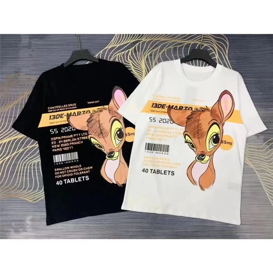 

2021 women's new T-shirt summer pure cotton high quality print fashion trend European and American leisure deer letter T