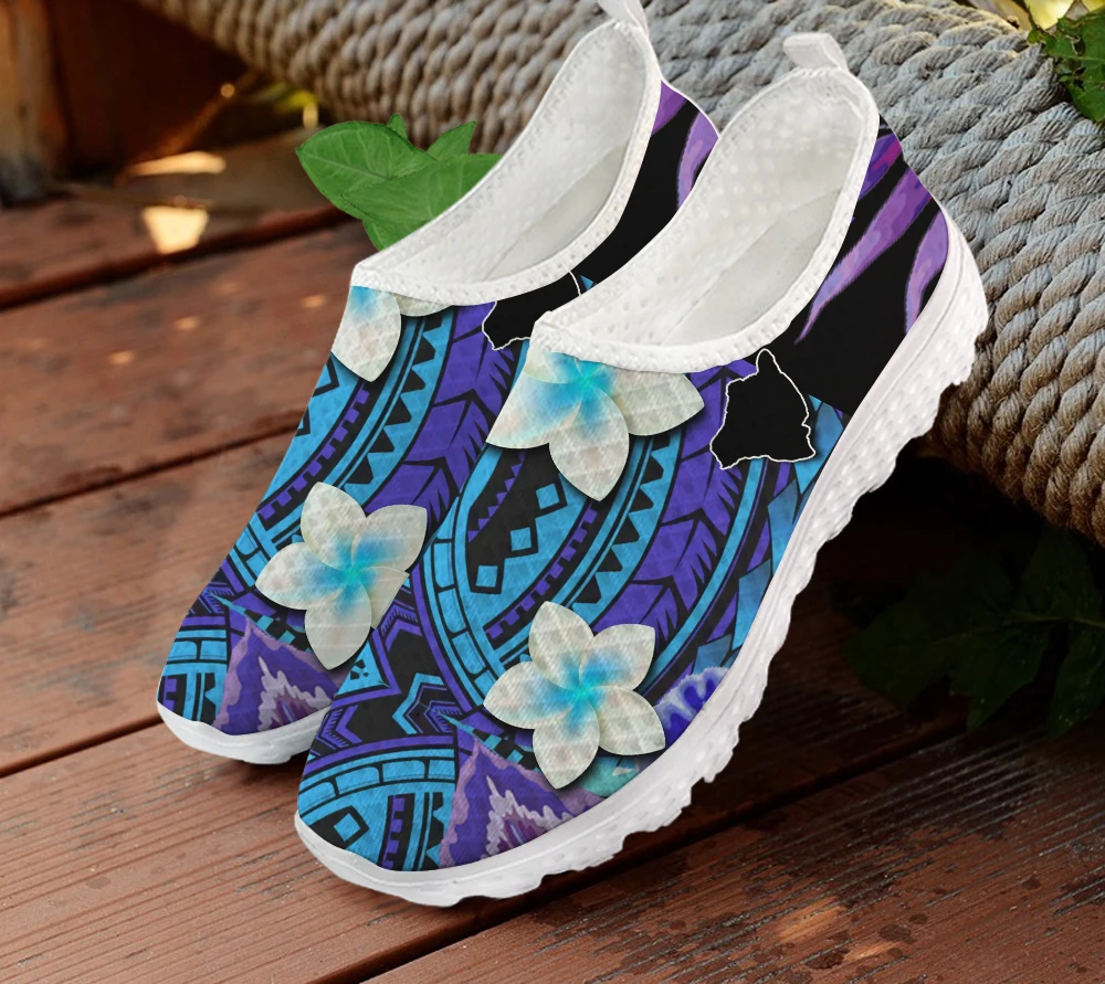 

ELVISWORDS Polynesian Traditional Tribal Flower Purple Women Flats Shoes Woman Casual Sneskers Summer Female Air Mesh Breathable
