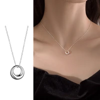 punk simple circle silver plated pendant necklace 2021 fashion personality women clavicle chain trend lady hip hop party jewelry
