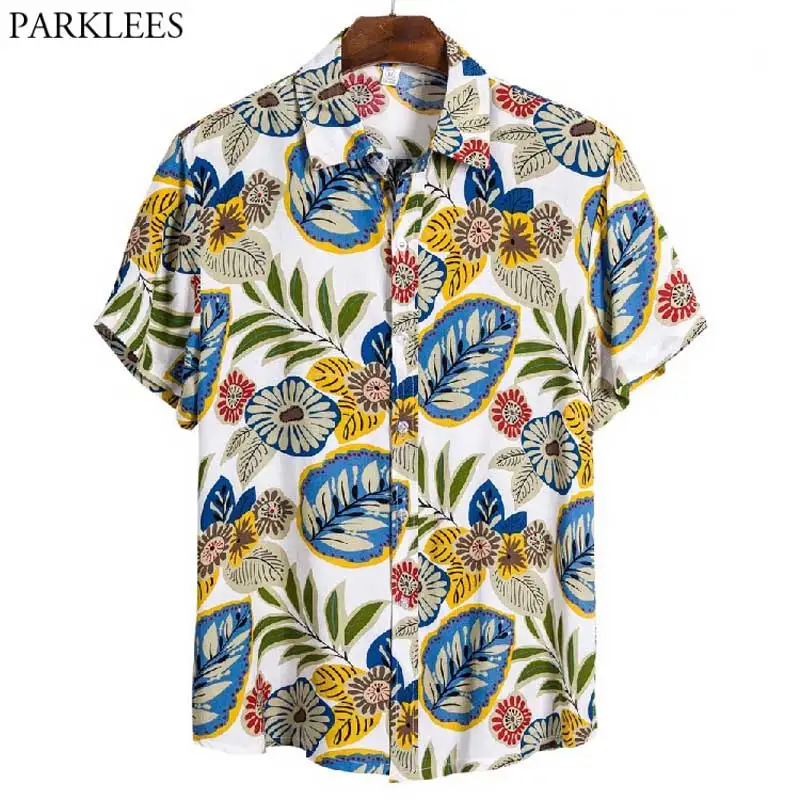 

Yellow Floral Hawaiian Beach Shirt Men 2021 Summer New Short Sleeve Tropical Aloha Shirts Casual Holiday Vacation Clothing 3XL