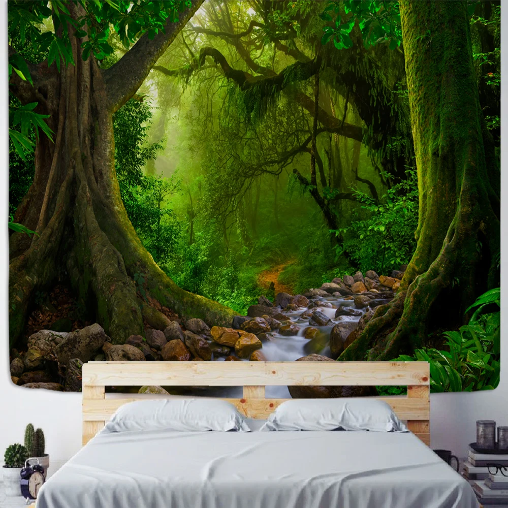 

Psychedelic Nature Forest Tapestry Wall Hanging Landscape Boho Tropical Witchcraft Bedroom Living Room Home Decor