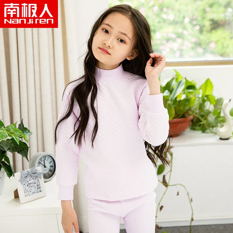 Middle collar purple Антарктическое детское термобелье комплект хлопковой одежды в подростки теплозащитные воздушные рубашки для малышей осенняя одежда длинные штаны Три слоя холодного - Цвет: Middle collar purple