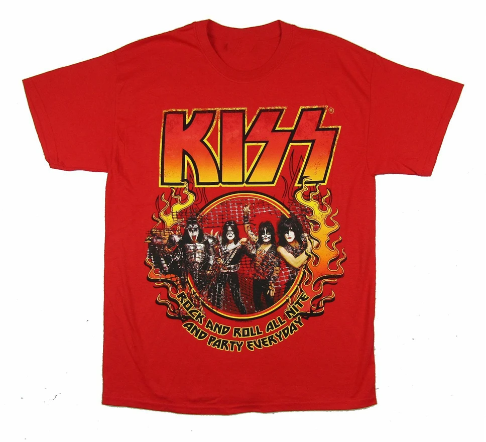 Kiss Rock & Roll вечерние красные футболки на каждый день новая группа Merch сделай сам