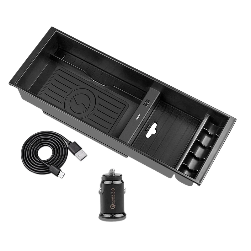 

Органайзер для центральной консоли, беспроводное зарядное устройство 10 Вт QI для зарядки телефона, коробка для хранения для Ford F150 F-150 2015-20, ав...