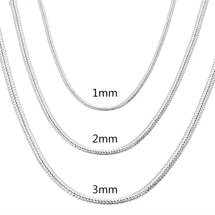 

classic 925 Stamp Silver color 1MM/2MM/3MM solid Snake Chain Necklace For Men Women Necklaces Fashion party Jewelry for pendant