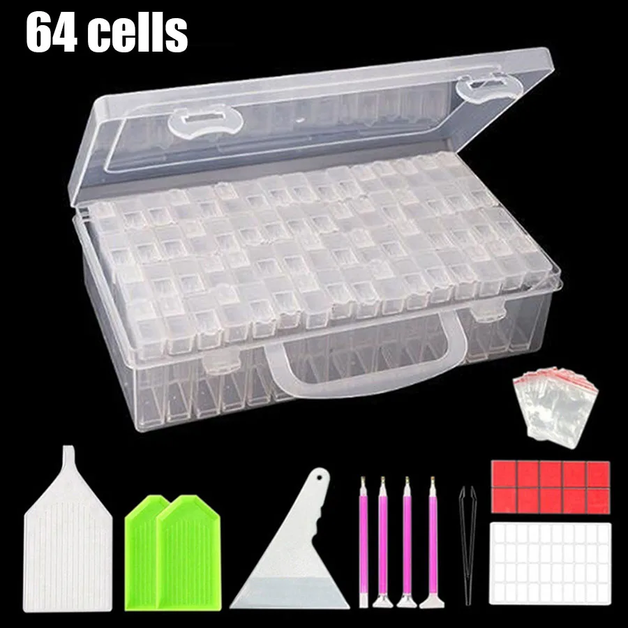 64/56/28 Cells Plastic Storage Box Stickers Sets For Diamond Painting Accessories Tools Bead Tray Plate Case Container Organizer | Дом и сад