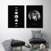 minimalist full moon poster art black white moon phases prints solar system canvas pictures painting for living room decoration