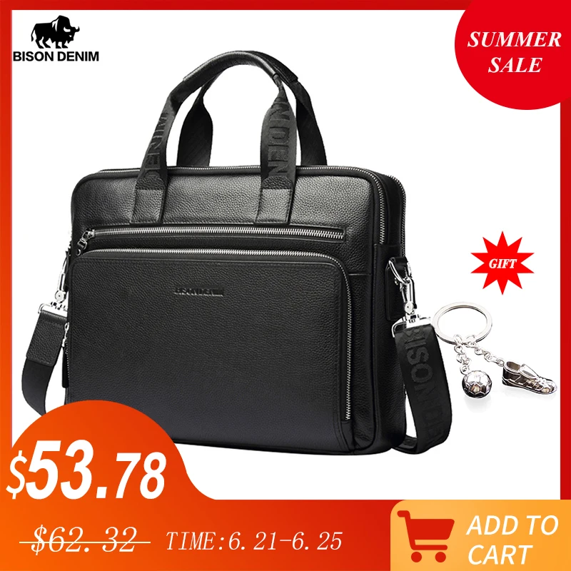 Мужские портфели из натуральной кожи BISON DENIM деловая сумка через плечо для