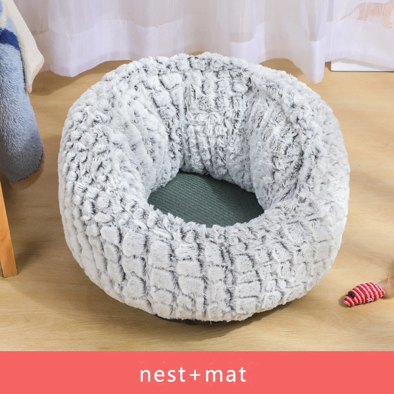 pink nest mat Регулируемая мягкая длинная плюшевая кровать для кошек, круглая кровать для собак, для маленьких собак, кошек, гнездо, зимняя теплая спальная кровать, коврик для щенка - Цвет: pink nest mat