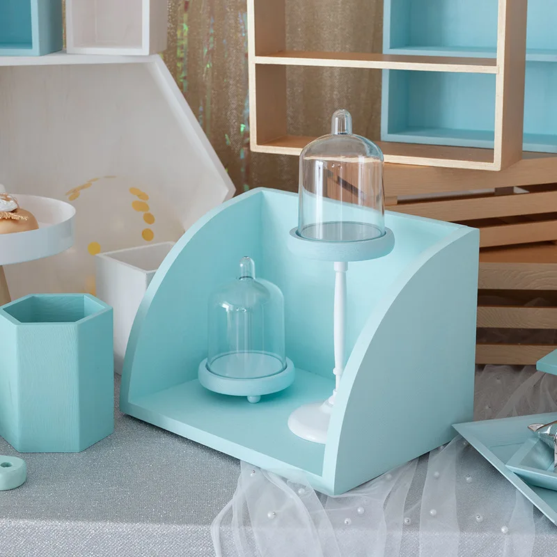 Деревянные декоративные стеллажи белые и синие серии подставки для десертов