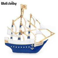wulibaby enamel sailboat brooches for women 3 color beauty steam boat party casual office brooch pins gifts