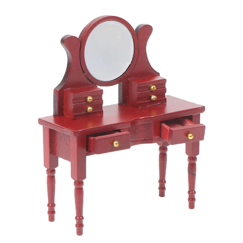 

1:12 Dollhouse Miniature Retro Red Wooden Makeup Dressing Table Cabinet Wardrobe Bedroom Furniture