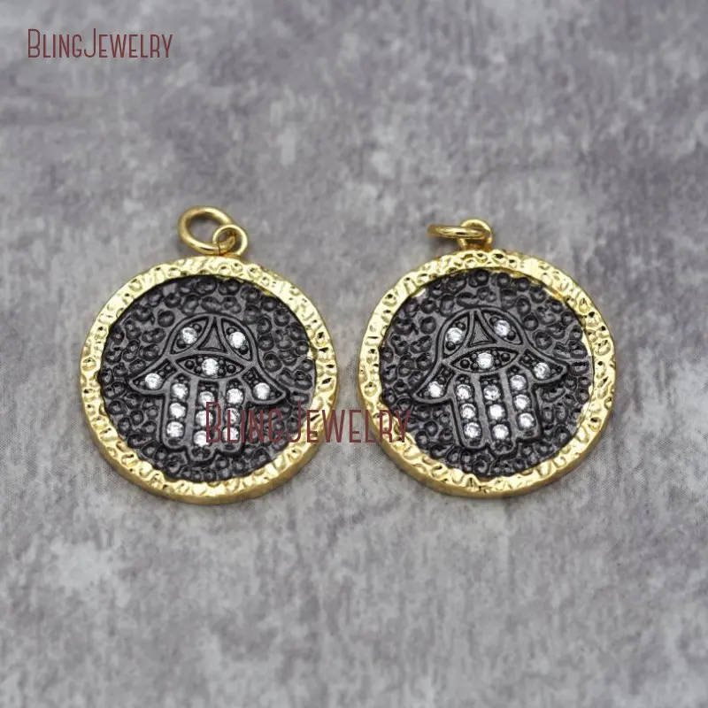 Белая циркониевая позолоченная рука хамса круглой формы ручная подвеска PM26744 |