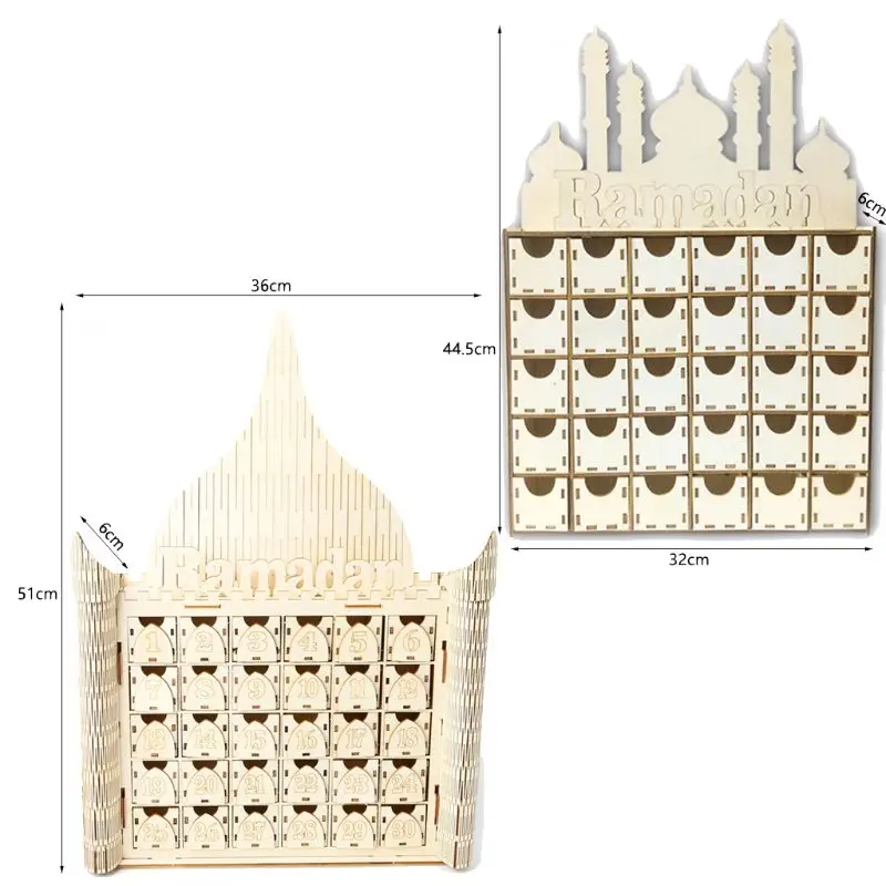 

Wood Eid Mubarak Ramadan Advent Calendar Countdown Drawer Muslim Islamic Castle
