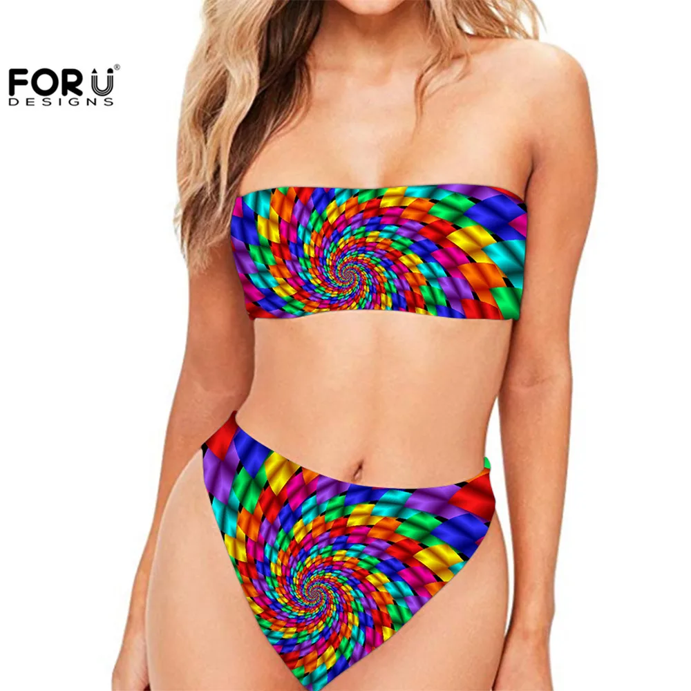 Бикини с высокой талией FORUDESIGNS красочный женский сексуальный купальник 3D