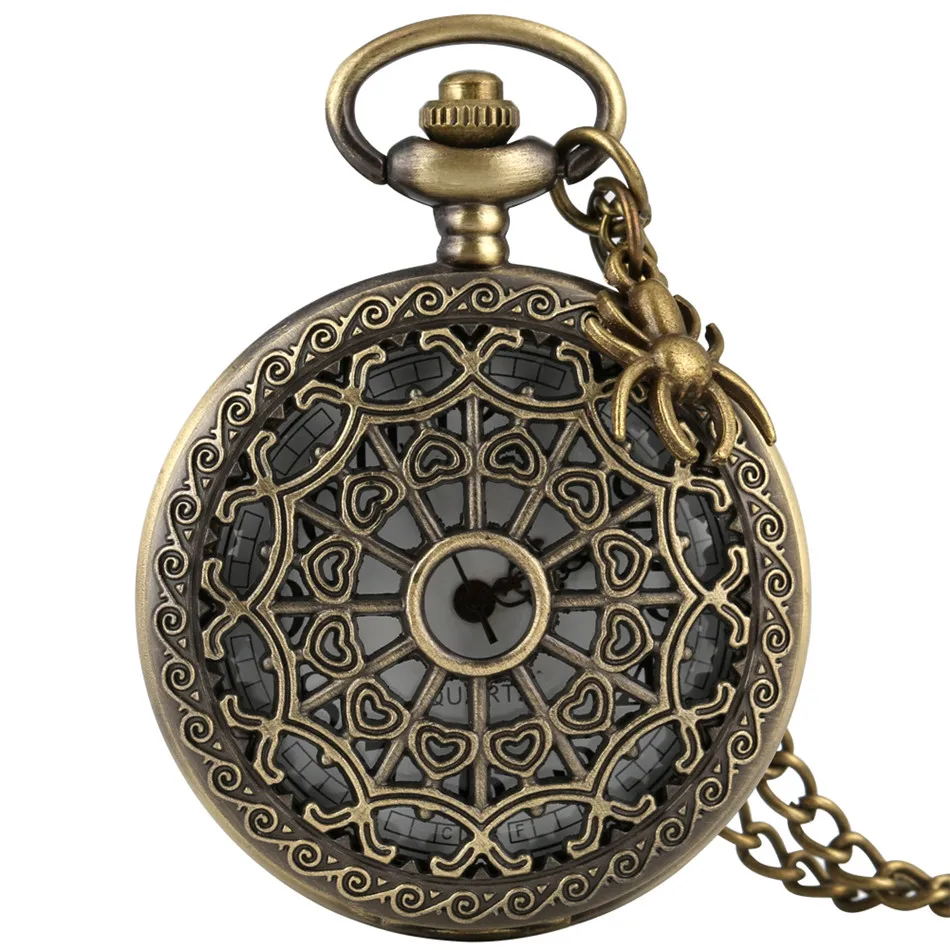 Старинные бронзовые паутина кварцевые карманные часы для мужчин женщин ретро