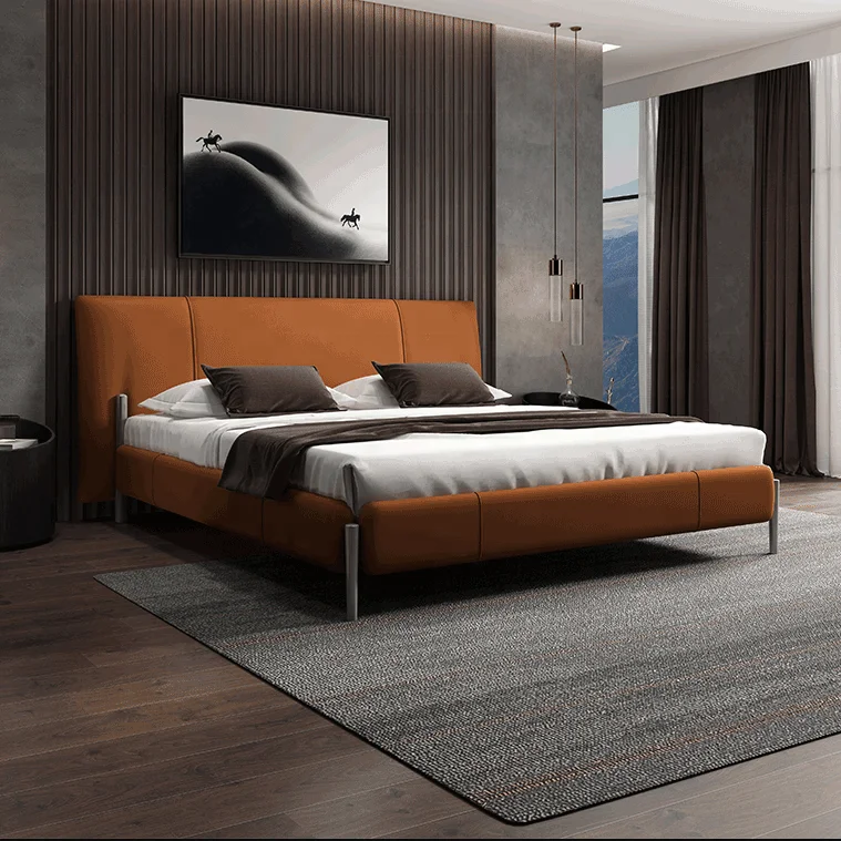 Роскошная кожаная мебель для спальни отеля спальная кровать большого размера