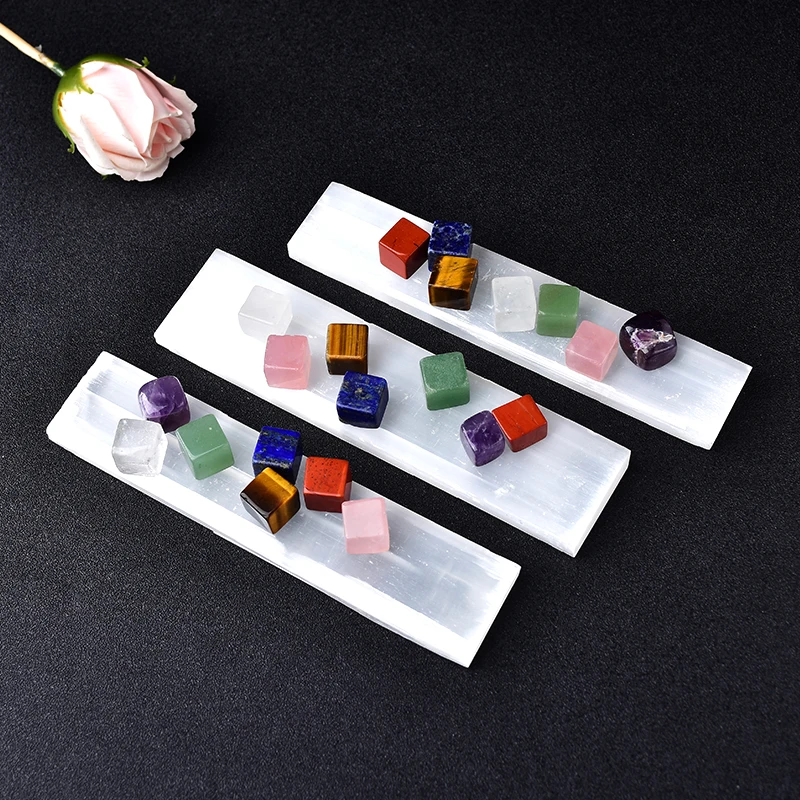 

1Set Seven Chakra Crystal Healing Stone Selenite Plate Wand Ladie Meditation Reiki Square Wire Wrapped Energy Ore Mineral