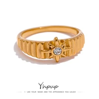 yhpup star celestial cz ring stainless steel waterproof jewelry trendy gold texture 18 k plated ring for women girls gift new