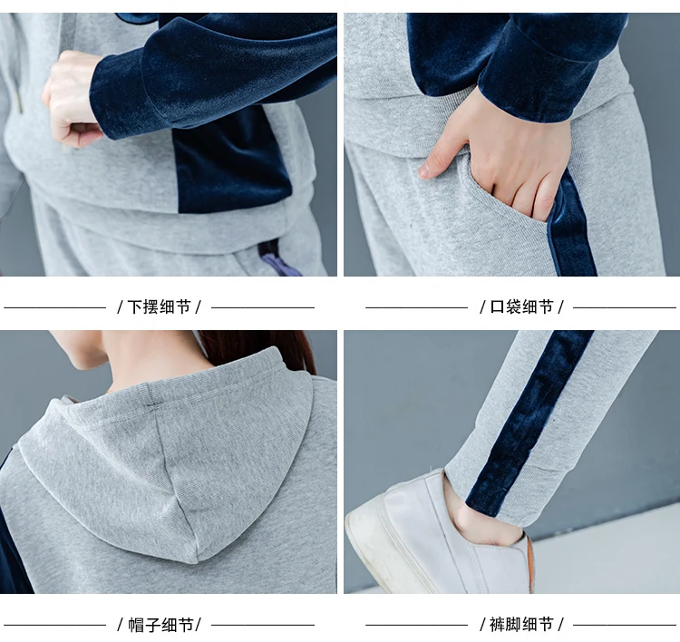 

Gold Velvet Two Piece Women Pants Sets Hooded Hoodies+pants Women's Tracksuits Women Two Piece Outfits Year-old Female Costume