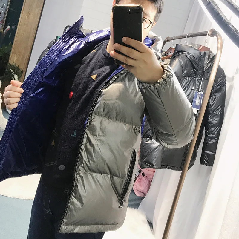 Пуховик мужской зимний белый гусиный пух с капюшоном KJ3872 2020 | Мужская одежда