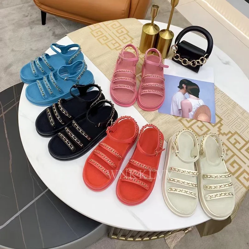 

Women Sandals Flats metal Chain Platform flat heel caual Shoes Holiday Beach Outdoor Flip Flops Ankle Strap Sandalias 2021