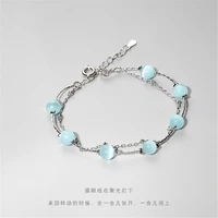 fashion natural white blue opal beads bracelets crystal fashion women bracelet vintage stainless steel braceletes for women