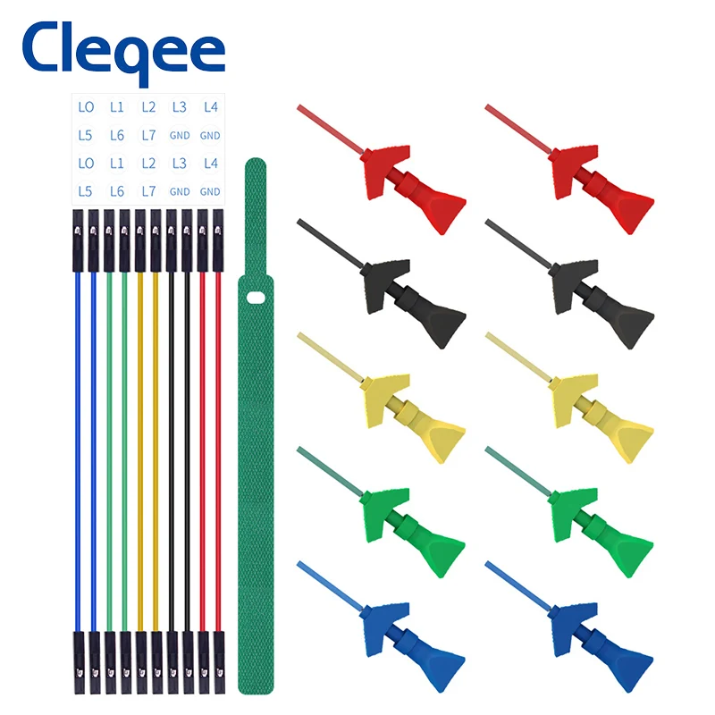 

Cleqee P1512D Mini Grabber SMD IC Test Hook Clip Jumper Probe Test Lead Kit Silicone Soft Dupont Cable for Logic Analyzer