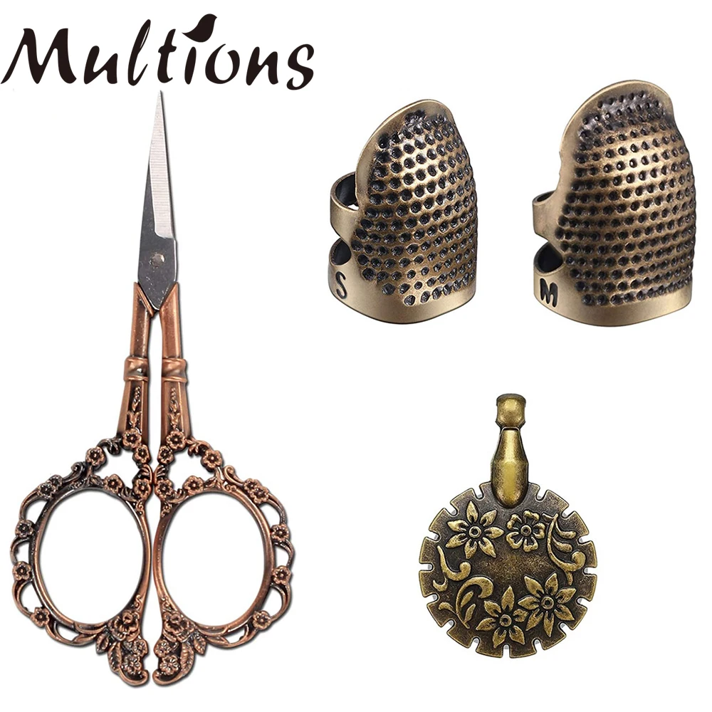 4 шт. Винтаж вышивка ножницы с металлической наперсток для шитья защита пальца и