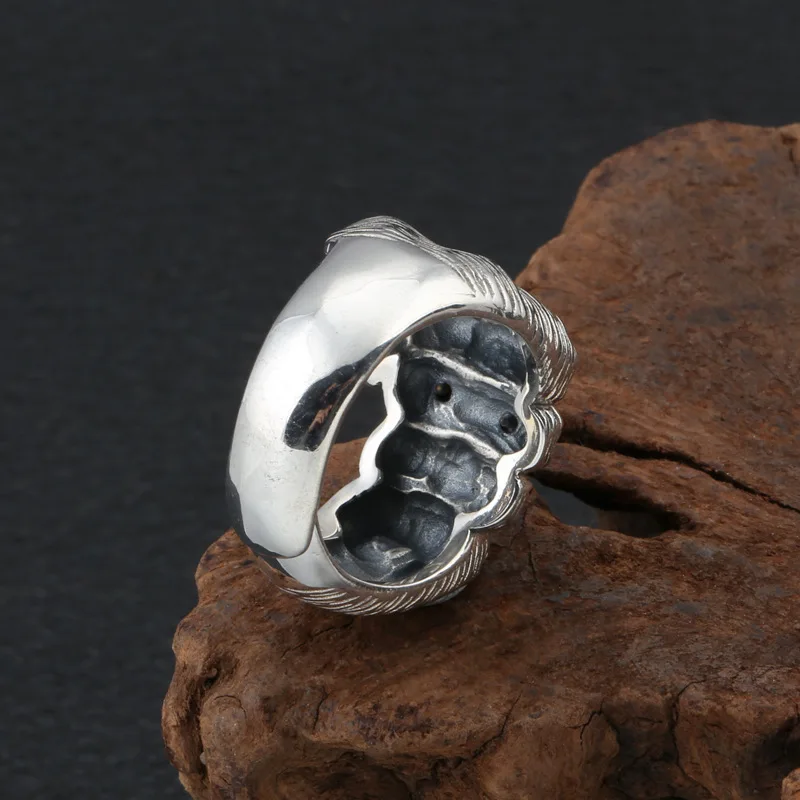 

Pure 925 Sterling Silver Jewelry Hip-hop Fist Gestures Skull Rings Fashion Pirate Skeleton Punk Ring For Mens Signet Ring