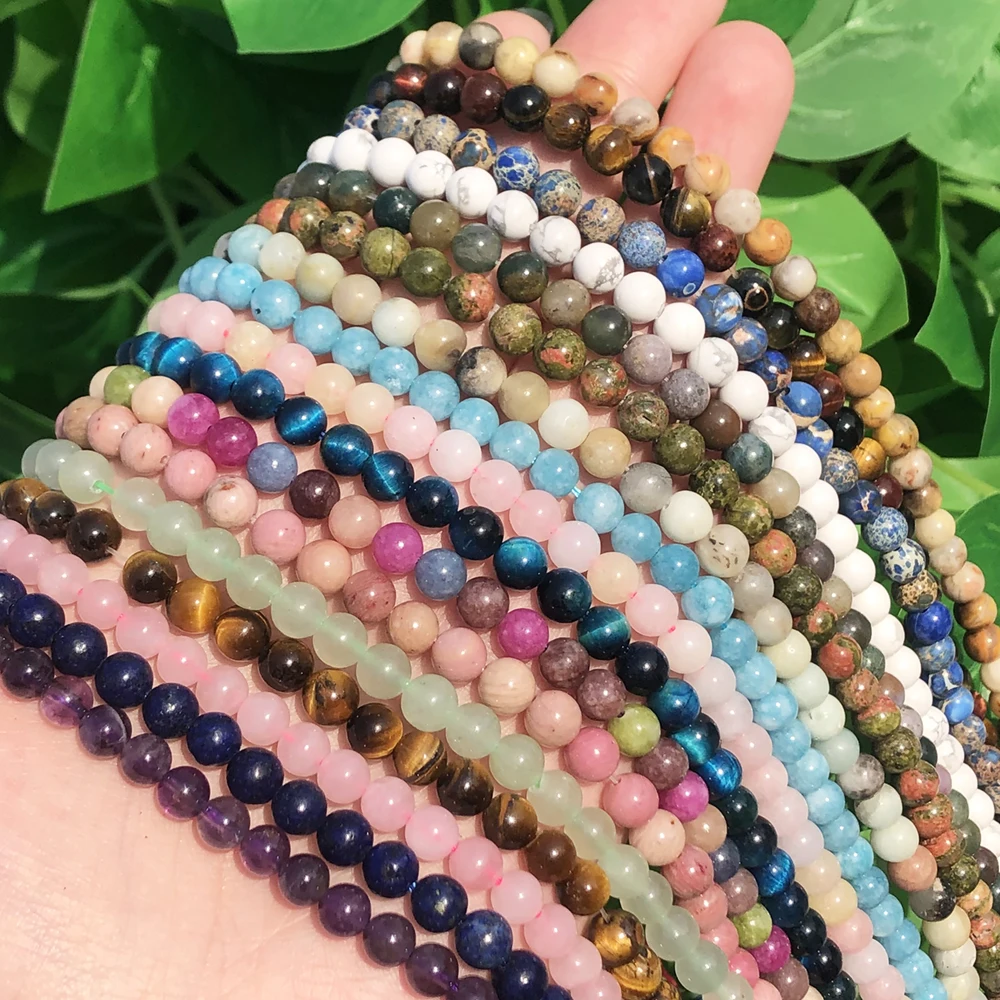

46 Style Natural Stone 4/6/8/10mm Tiger Eye Agates Amethysts Pink Quartz Round Loose Beads for Jewelry Making Diy Bracelet