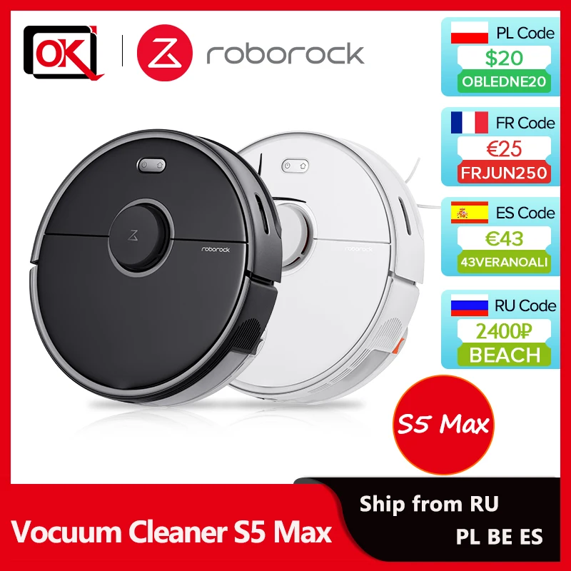 Код 1500₽ 19000₽ Робот пылесос Roborock S5 Max домашний для подметания уборки сбора