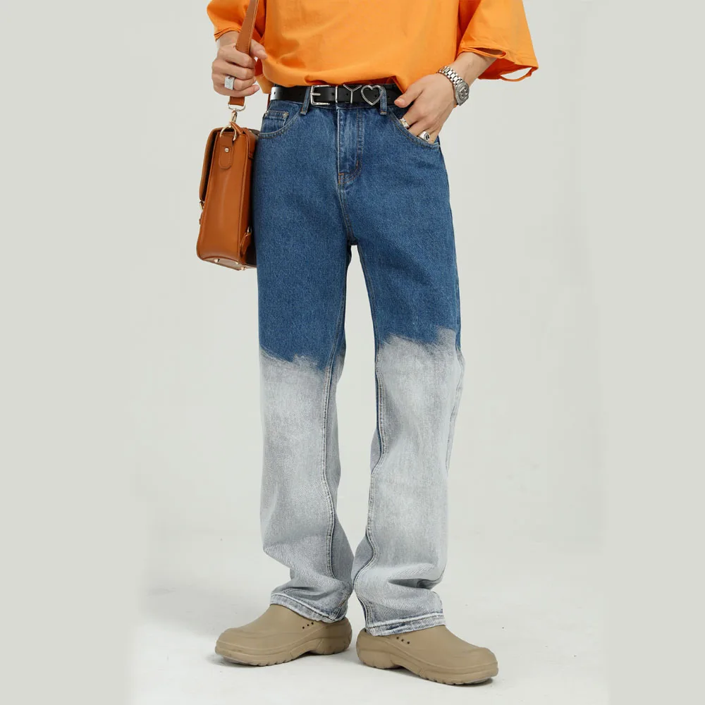 

Джинсы мужские отбеливающие свободные, повседневные Прямые брюки из денима, молодежная уличная одежда в Корейском стиле, джинсы в стиле хип...