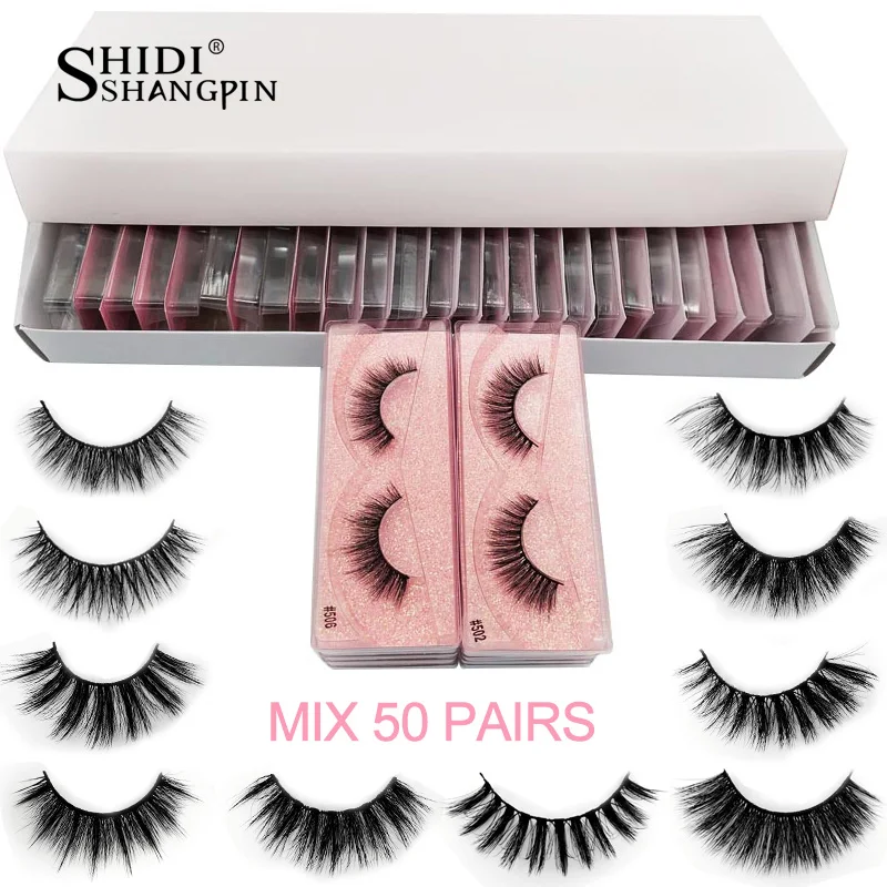 MIX 50 PAIRS 20 Вт, 30 Вт/40/50/100 пар объемные норковые ресницы натуральные накладные ресницы для наращивания, Пушистый 3d Искусственные ресницы не тестировалось на make up - Цвет: MIX 50 PAIRS