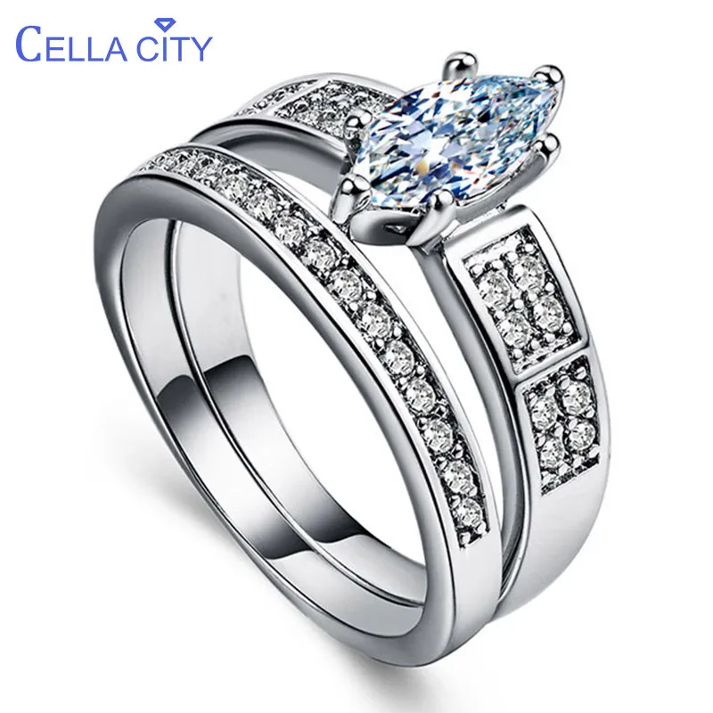 Роскошное серебряное кольцо Cellacity 925 для женщин с цирконием двойные кольца наборы