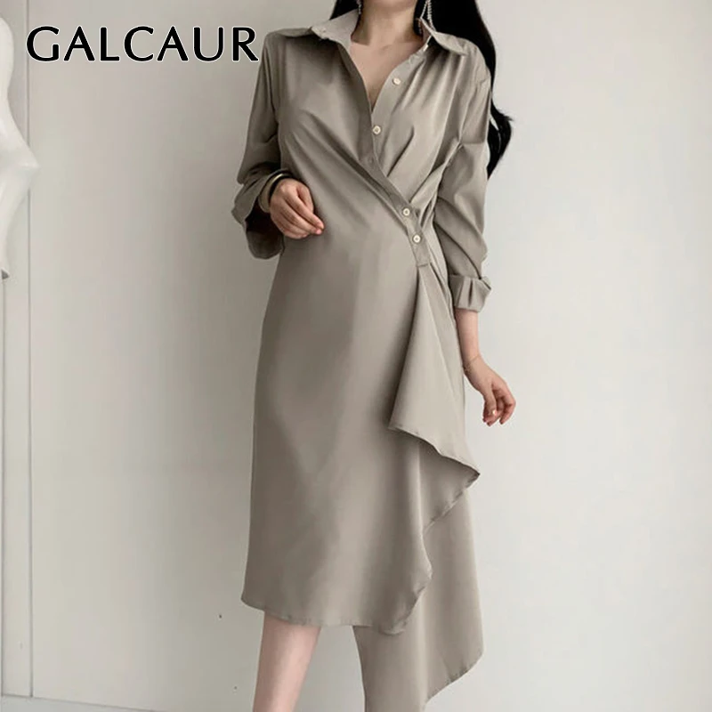 GALCAUR корейское асимметричное белое платье для женщин воротник с лацканами