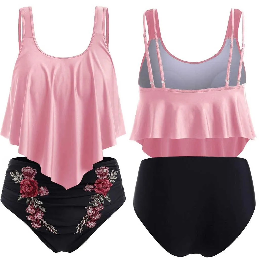 

Push Up Swimwear Women High Waist Bikini Sets Plus Size 2021 Ruffle Tankini Swimsuit Halter 2 Piece Bikini Set Bathing Suit Swim