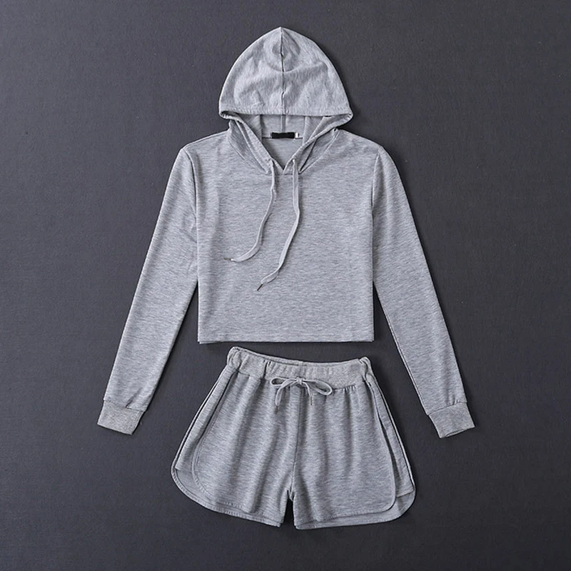 

Pop Fashion Summer Autumn Women Sport Fitness 2 Piece Set Solid Color Lady Girls Casual Tops + Shorts Pop 88