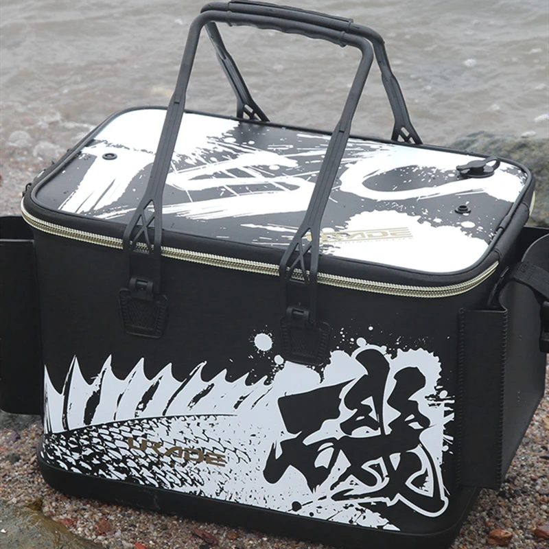 

40cm Black Multi-Function Fishing Bait Bucket Storage Box Tackle For Living Fish Shrimp Lure Supply Rockfish Bag Sea Hard Eva