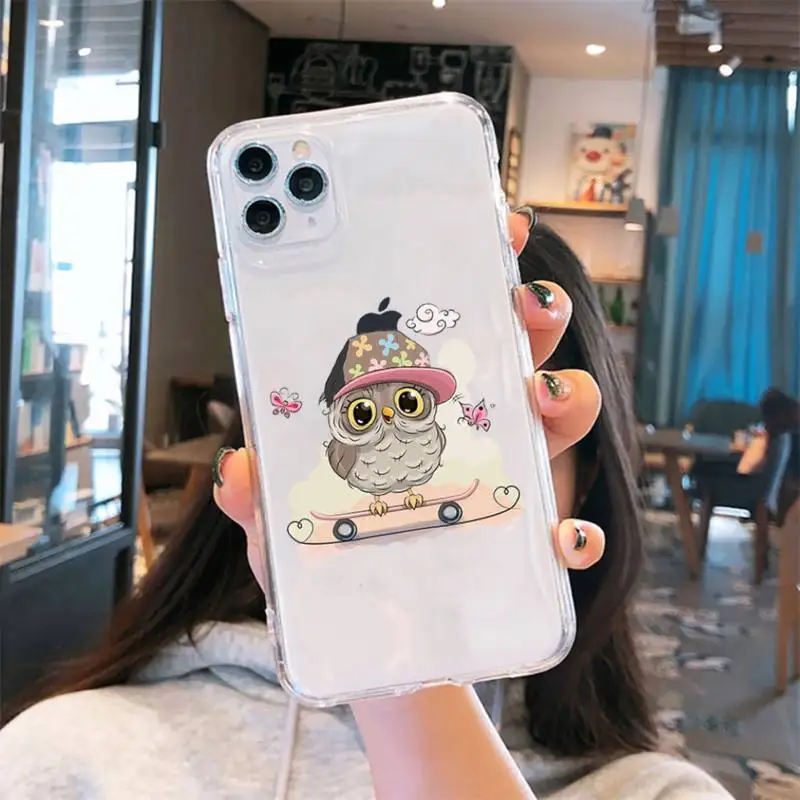 

Cute cartoon Owl animal Phone Case Transparent for iPhone 6 7 8 11 12 s mini pro X XS XR MAX Plus