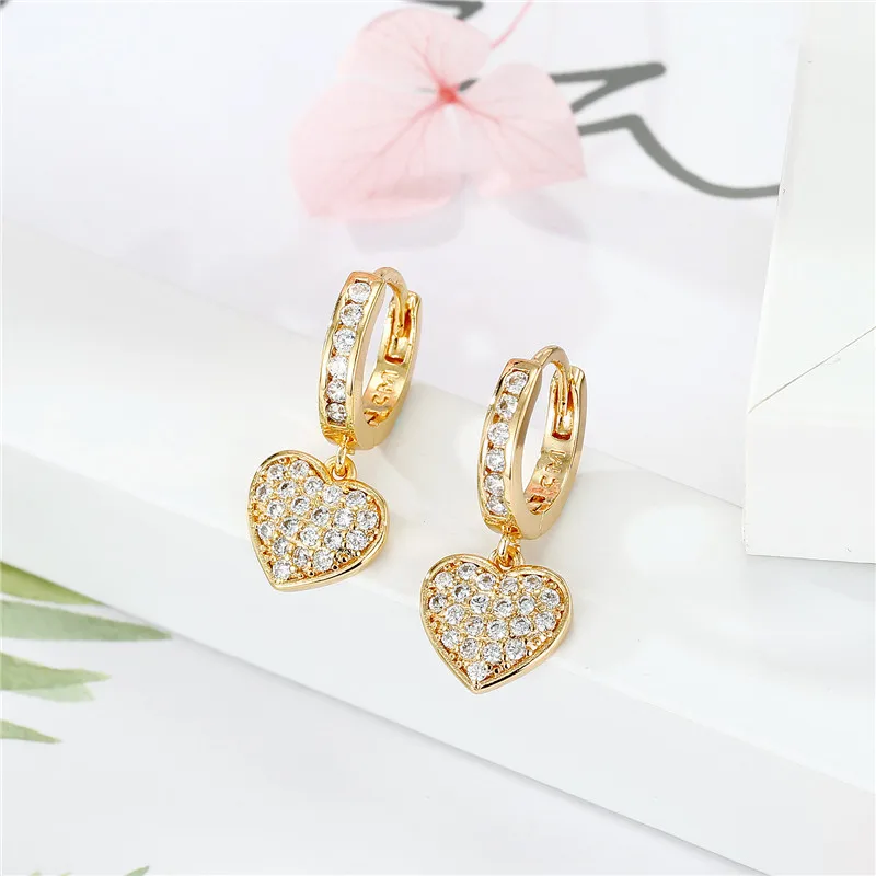 1 пара трендовый блестящий циркон сердце круглые серьги кольца для женщин