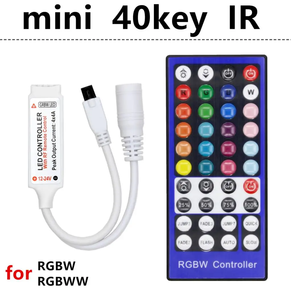 Светильник s 4 Каналы DC 12 V-24 V RGBW светодиодный Управление; диммер 40Key 5Pins ИК-пульт дистанционного управления Управление для SMD 5050 RGBW/RGBWW Светодиодные ленты светильник