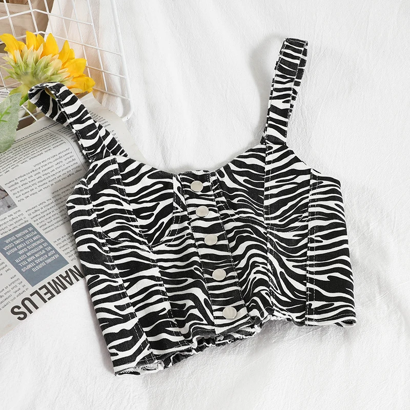 

Short Denim Camisole Women's Single Row Design Sense Niche Outdoor Wear Temperament Retro Sleeveless Top Sexy