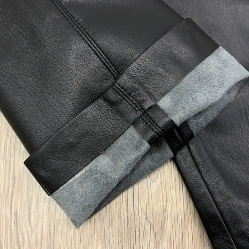 

Spring Autumn New Style Fashion Classic Trendy Brand Easy Commute Versatile Leather Fold Design Pipe Straight Pants