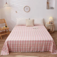 bedding flat sheet fashion grid plaid bed cover soft brushed washed cotton bed top sheet linens easy care bedspread nopillowcase